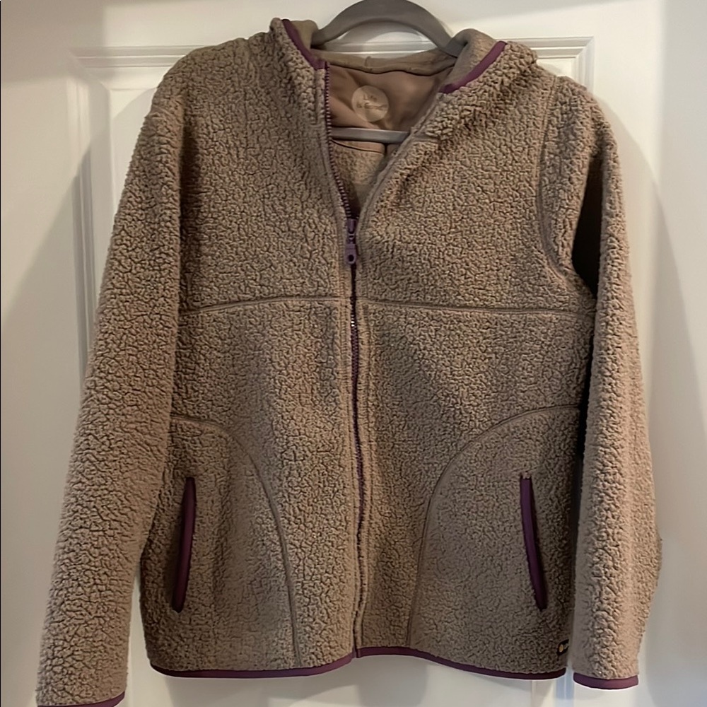 Life Is Good Tan with Purple Lining Sherpa Zipper Jacket